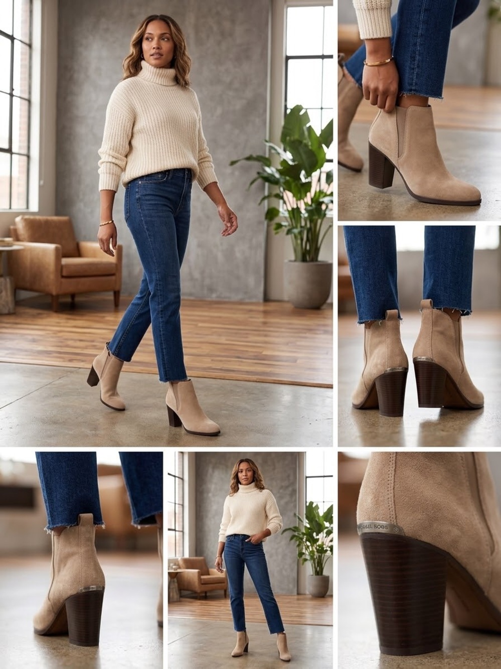 Michael Kors Beige Suede Chelsea Ankle Boots Heels Size 8.5M